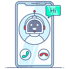 
Technical support, flat outline icon of robot assistant 
