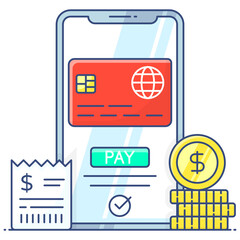 
Online transaction app, flat outline icon of online bill payment  
