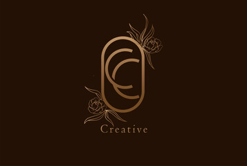 Abstract Initial C and C Logo, Monogram with floral frame, usable for brand, card and invitation, logo design template element,vector illustration