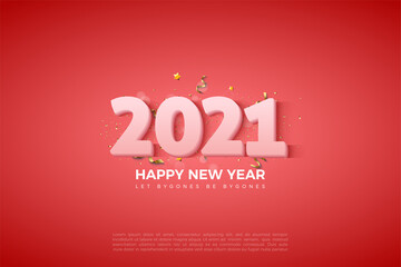 Fototapeta na wymiar 2021 Happy New Year background with milky white numbers on a red background.
