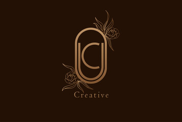 Abstract Initial C and U Logo, Monogram with floral frame, usable for brand, card and invitation, logo design template element,vector illustration