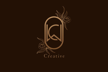 Abstract Initial C and W Logo, Monogram with floral frame, usable for brand, card and invitation, logo design template element,vector illustration