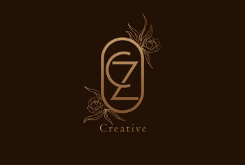 Abstract Initial C and Z Logo, Monogram with floral frame, usable for brand, card and invitation, logo design template element,vector illustration
