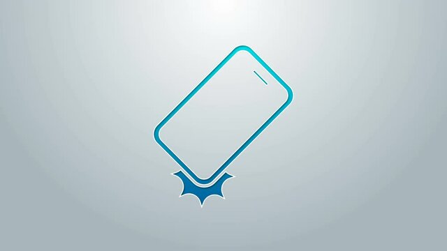 Blue line Shockproof mobile phone icon isolated on grey background. 4K Video motion graphic animation