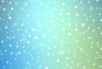 Fototapeta na wymiar Light Blue, Green vector texture with colored snowflakes, stars.