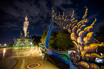 Background Wat Khao Phra Kru ,Landmark of sriracha city with two of great Nagas guarded entrance to...