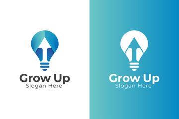 creative bulb with arrow up symbol for business statistics logo design