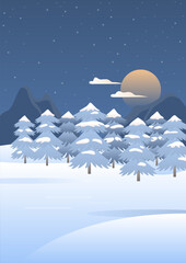 Fototapeta na wymiar Vector illustration of the Korean winter landscape with snowy pine trees.