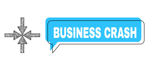 Conversation Business Crash blue cloud frame and wire frame compress arrows. Frame and colored area are misplaced for Business Crash text, which is located inside blue colored speech balloon.