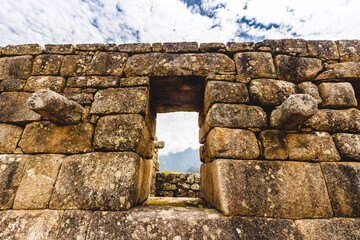 Stone Windows in the Incan citadel Machu Picchu - Cuzco, Peru
