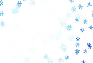 Light BLUE vector layout with bright snowflakes, stars.