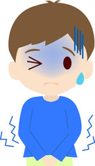 おしっこを我慢する可愛い男の子供の上半身イラスト