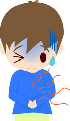 腹痛で辛そうな可愛い男の子供の上半身イラスト