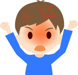 顔を赤くして怒る可愛い男の子供の上半身イラスト