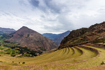 Panoramic view of Pisac Ruins - Sacred Valley, Cuzco, Perú