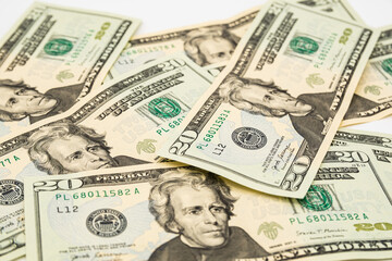 Twenty dollar bills isolated