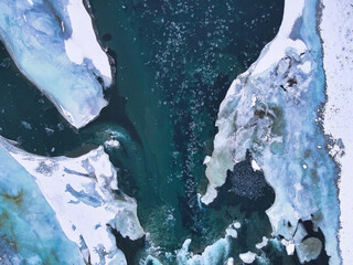 Ice threshold of the mountain river Katun (winter, Gorny Altai)