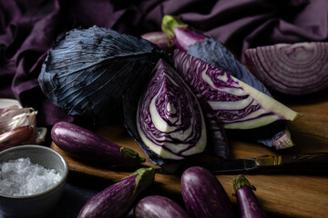 Purple vegetables  being prepared