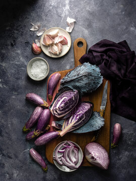 Purple vegetables  being prepared