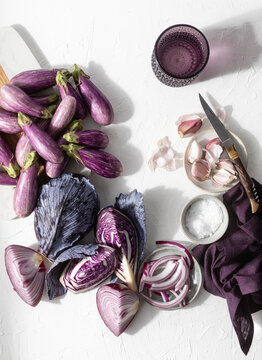 Purple vegetables  being prepared