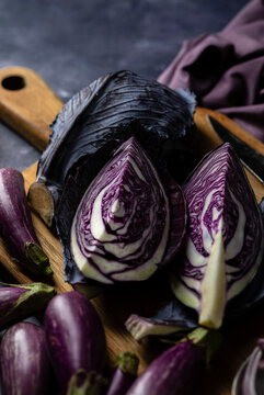 Purple vegetables  being prepared