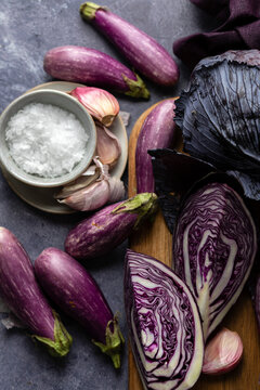 Purple vegetables  being prepared