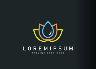 Fototapeta premium Lotus droplet logo design. Vector illustration of a lotus along with liquid water drop icon design. Modern logo design with line art style.