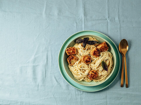Zucchini Parmesan Meatballs with Pasta Carbonara