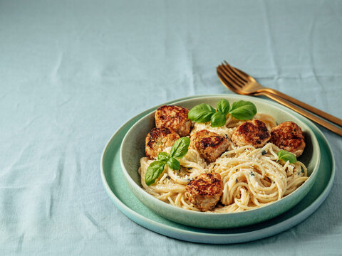 Zucchini Parmesan Meatballs with Pasta Carbonara