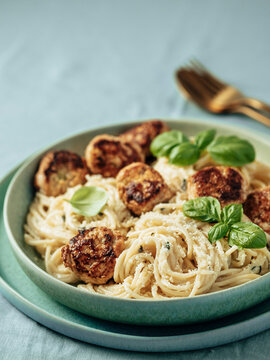 Zucchini Parmesan Meatballs with Pasta Carbonara