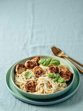Zucchini Parmesan Meatballs with Pasta Carbonara
