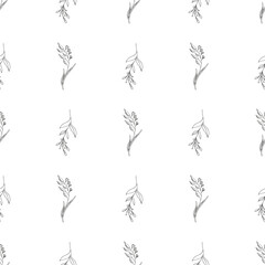 Doodle simple vector seamless pattern of hand-drawn leaves. Seamless pattern of hand-drawn branches. Big floral botanical set. Isolated on white background.