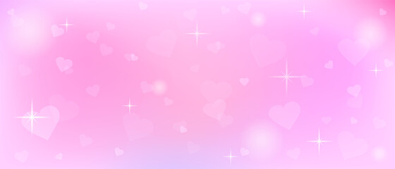 Love abstract background with hearts and bokeh lights. Light pink gradient background. 