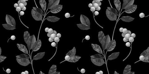 Seamless pattern with twigs and berries. Botanical hand drawing background. Suitable for the design of wrapping paper, wallpaper, notebook covers, fabric.