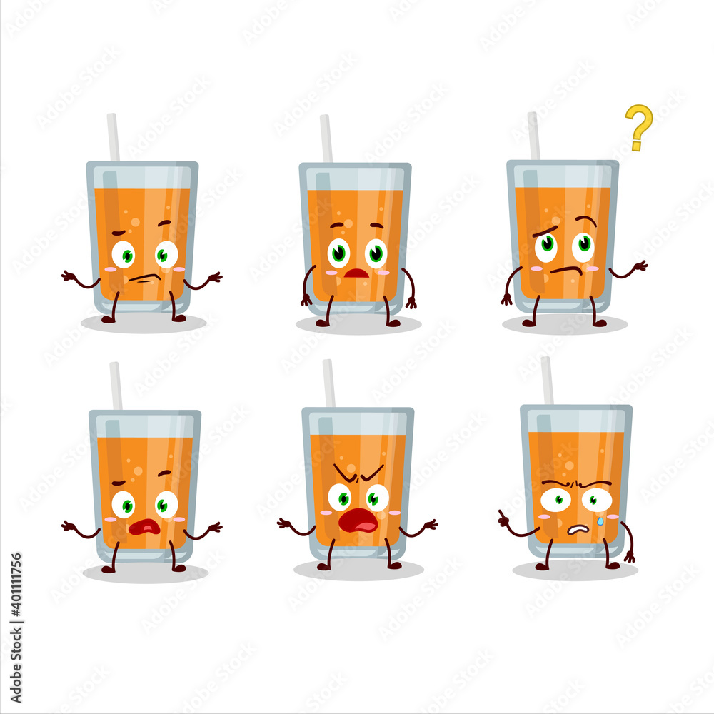 Wall mural Cartoon character of orange juice with what expression