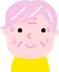 ほわほわタッチ、イラスト、ベクター、カット、かわいい、お年寄り、高齢者、60代、70代、年配、笑顔、上半身、カット、女性、白髪、笑顔、ピンク、ショートカット、おばあちゃん、祖母