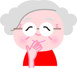 ほわほわタッチ、イラスト、ベクター、カット、かわいい、お年寄り、高齢者、60代、70代、年配、笑顔、上半身、カット、女性、白髪、笑顔、ショートカット、おばあちゃん、祖母