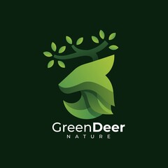 Vector Logo Illustration Green Deer Gradient Colorful Style.