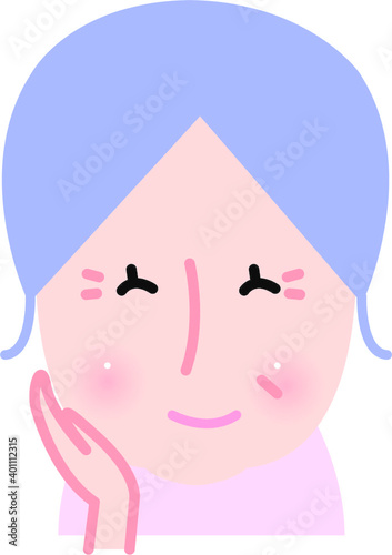 ほわほわタッチ イラスト ベクター カット かわいい お年寄り 高齢者 60代 70代 年配 笑顔 上半身 カット 女性 白髪 笑顔 紫 ショートカット おばあちゃん 祖母 Wall Mural Pudding