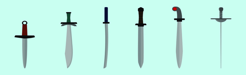 set of swords cartoon icon design template with various models. vector illustration isolated on blue background