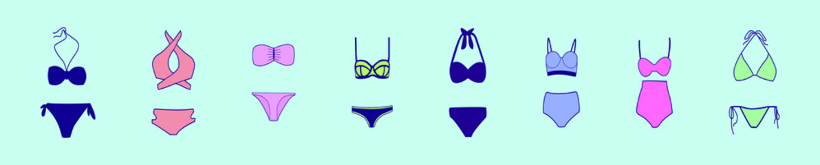 set of swim wear cartoon icon design template with various models. vector illustration isolated on blue background