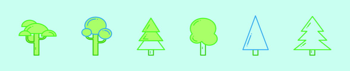 set of tree cartoon icon design template with various models. vector illustration isolated on blue background