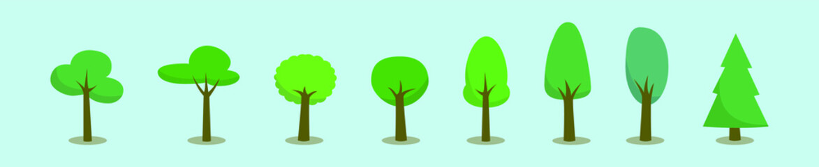 set of tree cartoon icon design template with various models. vector illustration isolated on blue background