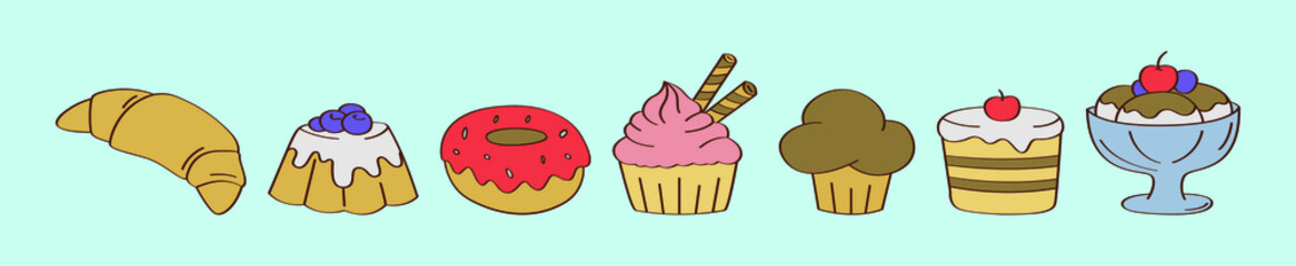 set of sweets dessert food cartoon icon design template with various models. vector illustration isolated on blue background