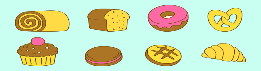 set of pastry cartoon icon design template with various models. vector illustration isolated on blue background