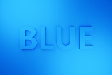 3d illustration volumetric inscription in BLUE letters on a bright blue isolated background. Color symbol
