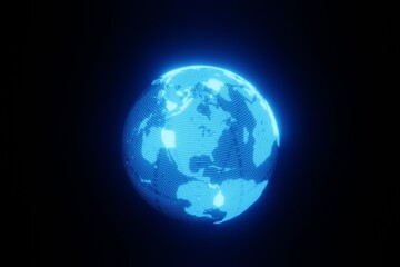 Fototapeta na wymiar Abstract Digital Futuristic global planet Earth world map Hologram HUD Sci-fi on dark background 3D rendering