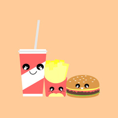 cute fast food and drink illustration vector