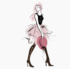 Fashion model posing with stylish hat