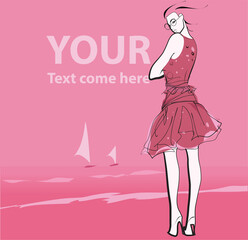 Woman posing with sailboats and the sea in the background